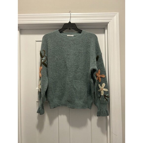 See and Be Seen Floral Days Soft As Cashmere Embroidered Sweater Size Large Mint - Picture 1 of 5